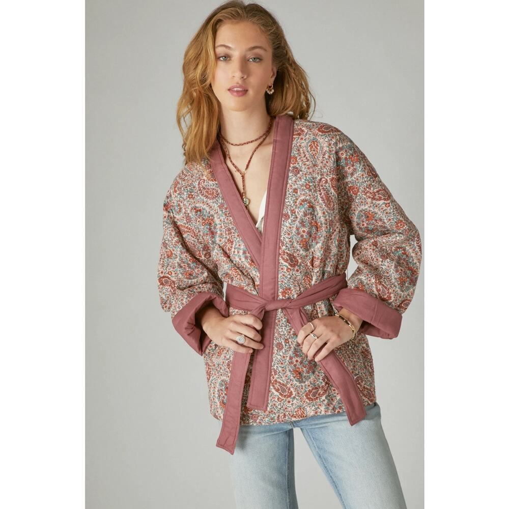 Lucky Brand Paisley Kimono Cotton Coat Spring Boho Ditzy Floral Print Size M/L